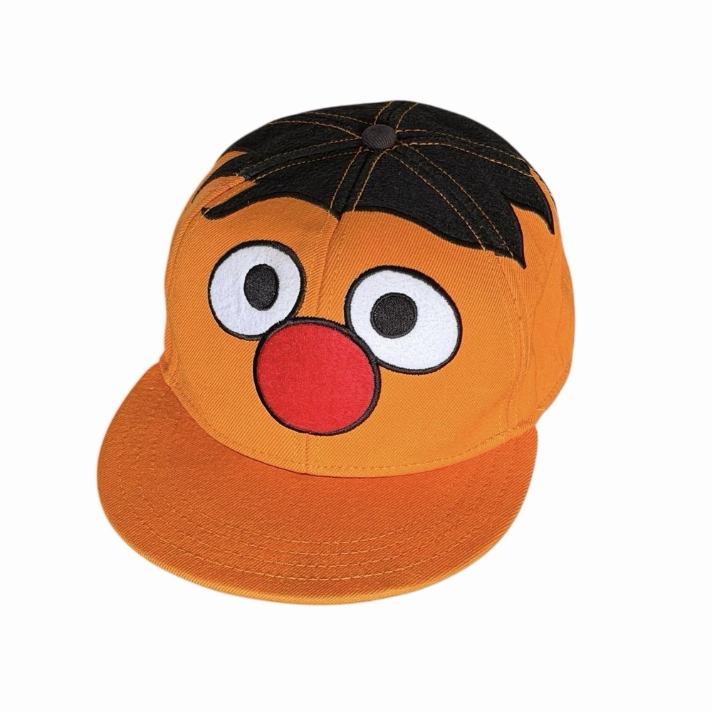 Vintage Sesame‎ Street Ernie Hat Fitted Size 7 1/2 Orange Embroidered Wool Blend